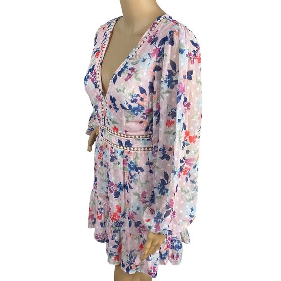 NWT Sage + Paige Wildflower Forever Floral Puff Sleeve Mini Dress SZ S - Picture 7 of 11